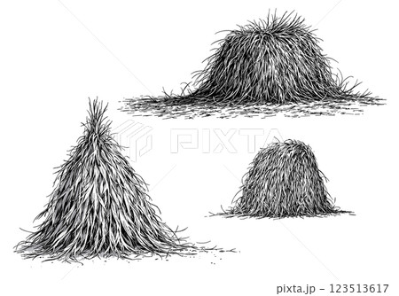 Vintage illustration of a haystack in a rural farm setting Vintage illustration of a haystack in a rural farm setting 123513617