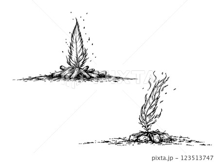 Vintage campfire illustration in Wild West engraving style 123513747