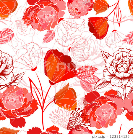 Seamless background red flowers. Not AI, Vector illustration. Seamless background red flowers. Not AI, Vector illustration. 123514123