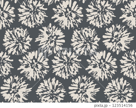 Vintage seamless floral pattern of aster flowers in retro style. Vector seamless Japanese pattern of abstract flowers. 123514156