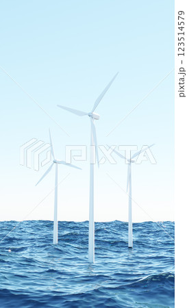 Offshore wind turbines generating renewable energy in the ocean. 3d render 123514579