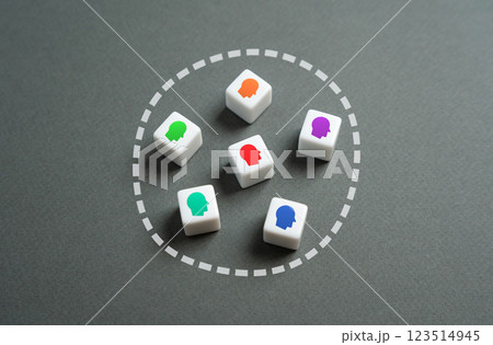 Identifying people into one group. Consumers and categories of buyers. Market segmentation and consumer profiling group. Data analysis, targeted advertising. Shaping customer experiences. 123514945