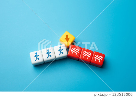 Progress forward and the obstacles that stand in the way. The turning point. Tension between ambition and the roadblocks. Key turning points in life or business. 123515006