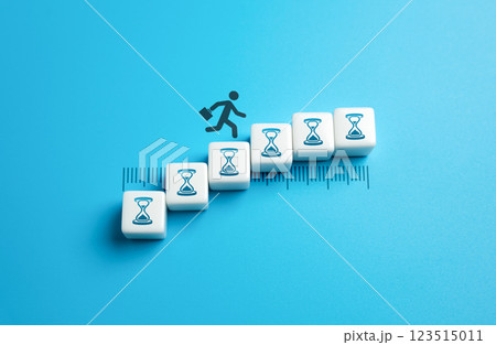 A man runs along a passing timeline. The concept of time running out. Deadlines and contract terms. Urgency, productivity challenges, and the constant struggle to balance efficiency A man runs along a passing timeline. The concept of time running out. Deadlines and contract terms. Urgency, productivity challenges, and the constant struggle to balance efficiency 123515011