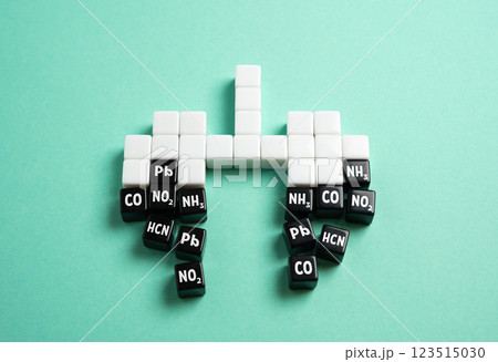 Concept of smokers lungs with harmful substances and carcinogenic microelements. Lung disease and cancer. Public health campaigns highlight the dangers of smoking-related illnesses. Concept of smokers lungs with harmful substances and carcinogenic microelements. Lung disease and cancer. Public health campaigns highlight the dangers of smoking-related illnesses. 123515030