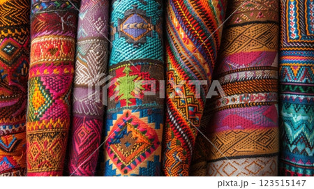 Handmade Or Woven Textiles With Unique Patterns 123515147