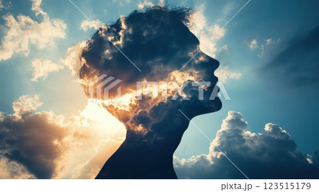 Silhouette Of A Person With Stormy Clouds 123515179