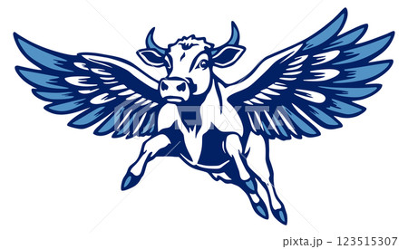 Flying cow. Cow with wings. Vector isolated illustration 123515307
