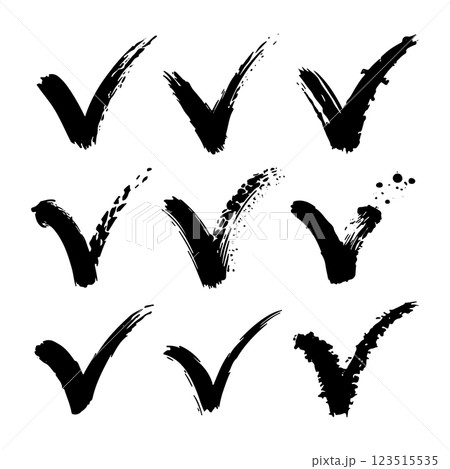 A collection of distressed check marks with uneven brush textures. Ideal for bold, artistic compositions, digital projects, and creative branding. A collection of distressed check marks with uneven brush textures. Ideal for bold, artistic compositions, digital projects, and creative branding. 123515535