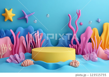 Vibrant coral reef scene underwater 3d design colorful environment top view artistic concept 123515735