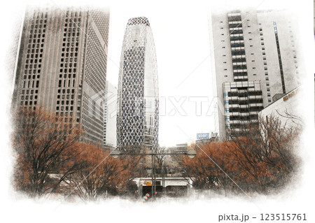 水彩画風 新宿 高層ビル 水彩画風 新宿 高層ビル 123515761