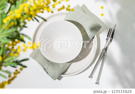 Festive table setting for spring celebration of women's day, wedding or mother's day  123515828