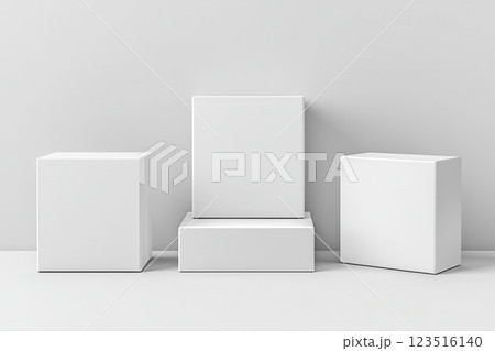 Minimalist white geometric shapes studio product display modern eye-level clean design Minimalist white geometric shapes studio product display modern eye-level clean design 123516140