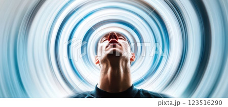 Man experiencing a dizzying visual effect indoors 123516290