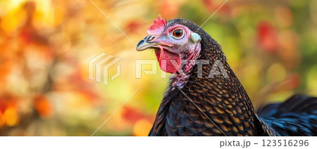 Close view of a colorful turkey on a farm 123516296