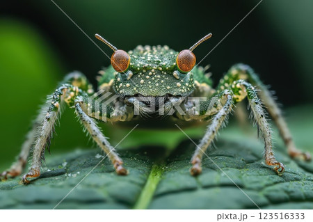 Close view of a vibrant insect on a leaf 123516333