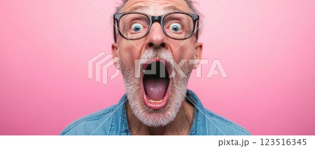 Surprised elderly man on pink backdrop Surprised elderly man on pink backdrop 123516345