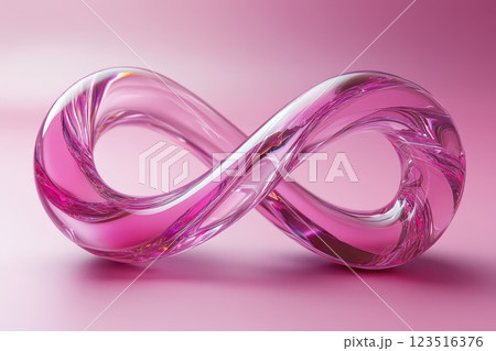 Pink glass infinity symbol on soft background Pink glass infinity symbol on soft background 123516376