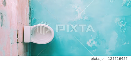 Bathroom with turquoise wall and white toilet Bathroom with turquoise wall and white toilet 123516425