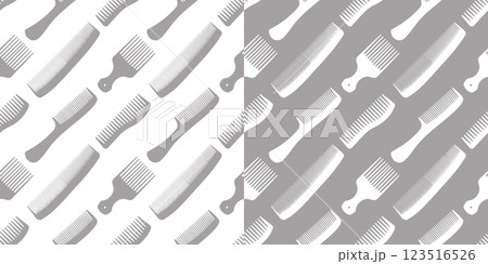 Seamless pattern with hairdressing tools. Hairdressing tools template. Background with hairbrushes and combs. 123516526