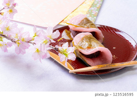 【春素材】桜餅・関東風桜餅【食べ物素材】 【春素材】桜餅・関東風桜餅【食べ物素材】 123516595