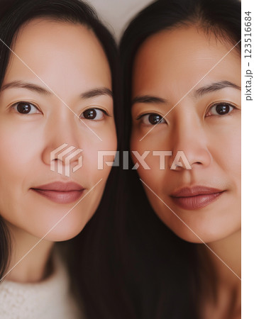 Portrait of twins showcasing beauty, expressions, and close-up faces with natural appearance Portrait of twins showcasing beauty, expressions, and close-up faces with natural appearance 123516684