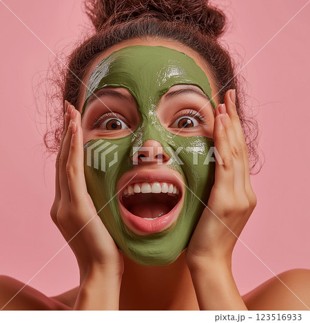 Woman Enjoying Skincare Facial Mask for Beauty and Relaxation at a Spa 123516933