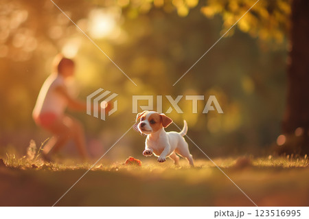 Adorable puppy playfully exploring the outdoor scenery with joyful energy Adorable puppy playfully exploring the outdoor scenery with joyful energy 123516995