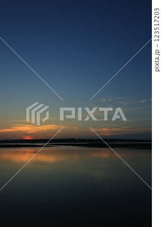 水面に映る朝焼け 123517203