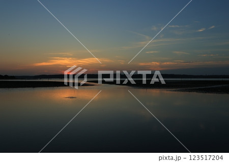 水面に映る朝焼け 123517204