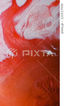 Ink glitter. Color mix. Defocused red white blend marble texture water spreading flow abstract acrylic art background. 123517430