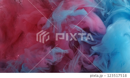 Multicolor smoke. Swirl fume. Thin blue pink twirl haze flow on shining abstract background. Mystical defocused water stream of misty exploding paint. Multicolor smoke. Swirl fume. Thin blue pink twirl haze flow on shining abstract background. Mystical defocused water stream of misty exploding paint. 123517518