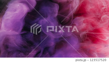Ink water drop. Smoke wave. Bright purple pink color sparkling dust texture mist swirl blend flow fantasy abstract art background. 123517520