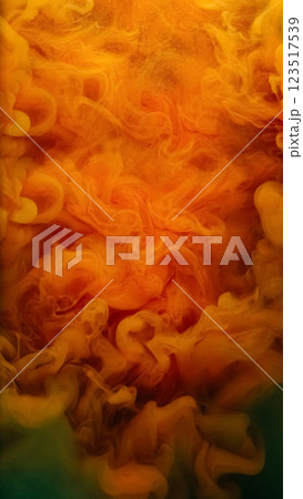 Bright paint. Smog texture. Defocused orange haze mist ink vapor liquid sparkle flow fluid smoke fume fog on abstract art background. Bright paint. Smog texture. Defocused orange haze mist ink vapor liquid sparkle flow fluid smoke fume fog on abstract art background. 123517539