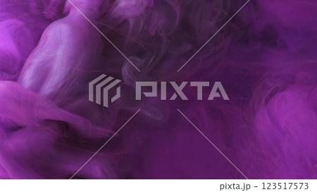 Fantasy smog. Purple smoke. Gentle watercolor wavy swirls float in water. Mysterious violet ink abstract background with flowing defocused hazy texture. 123517573