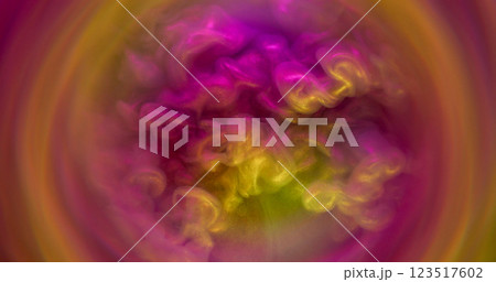 Art fluid. Paint haze. Pink purple golden sparkling dye wave explosion. Fantasy spill sand fog in water defocused round edge background. Art fluid. Paint haze. Pink purple golden sparkling dye wave explosion. Fantasy spill sand fog in water defocused round edge background. 123517602
