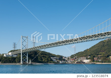 【北九州門司港　関門海峡と関門橋ノーフォーク 広場から】 123518074