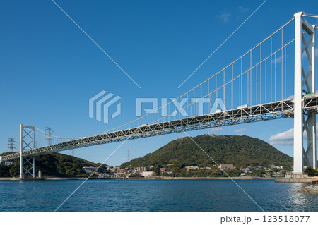 【北九州門司港　関門海峡と関門橋ノーフォーク 広場から】 123518077