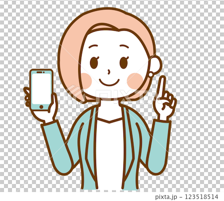 Illustration of a woman in a suit holding a smartphone Illustration of a woman in a suit holding a smartphone 123518514