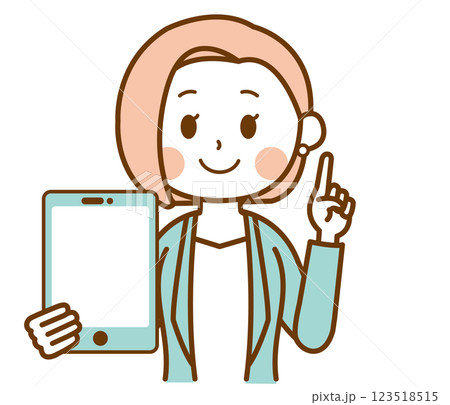 タブレットを持つスーツを着た女性のイラスト 123518515