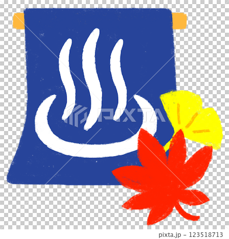 簡單的插圖，蠟筆觸感，秋天的溫泉之旅 123518713