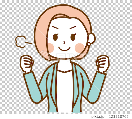 やる気を出すスーツを着た女性のイラスト 123518765