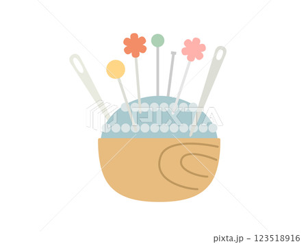 針と待ち針が刺さっているピンクッションをイメージしたイラスト 123518916