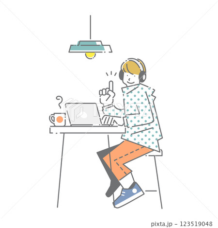 自由に働く若い世代　シンプルでお洒落な線画イラスト 123519048