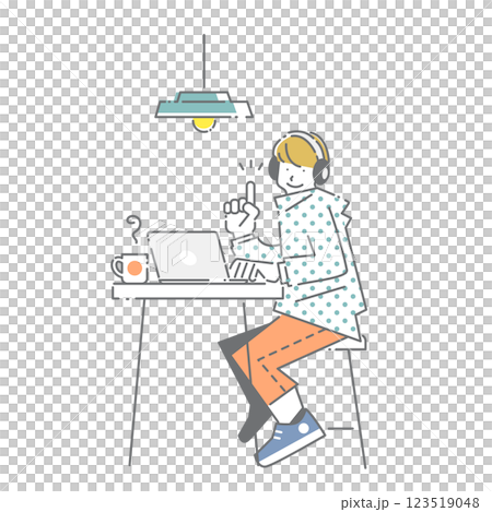 自由に働く若い世代　シンプルでお洒落な線画イラスト 123519048