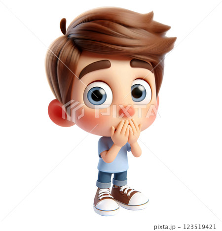 Cartoon of a boy covering his mouth Cartoon of a boy covering his mouth 123519421