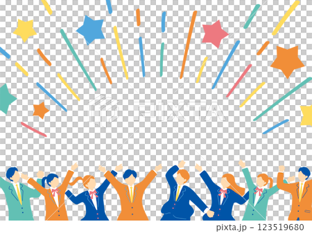 穿著校服的學生們興奮不已 穿著校服的學生們興奮不已 123519680