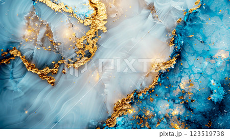 Abstract marble texture with blue, white, and gold veins, perfect for backgrounds or artistic projects giving a luxurious and elegant feel. Abstract marble texture with blue, white, and gold veins, perfect for backgrounds or artistic projects giving a luxurious and elegant feel. 123519738