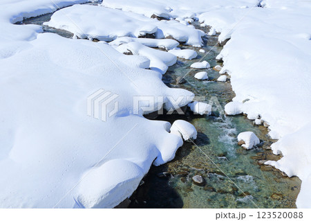 白馬の冬 雪の渓流 白馬の冬 雪の渓流 123520088