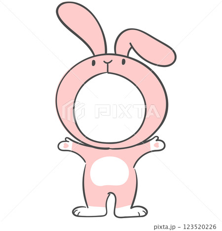 Illustration of pink rabbit costume with a face cutout Illustration of pink rabbit costume with a face cutout 123520226